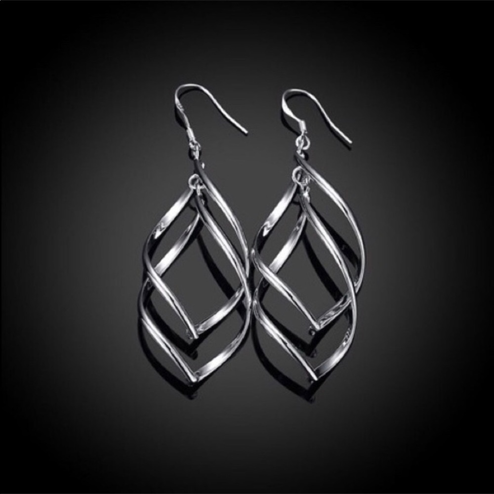 Silver Tone Double Layer Wave Earrings NWT - Picture 2 of 4